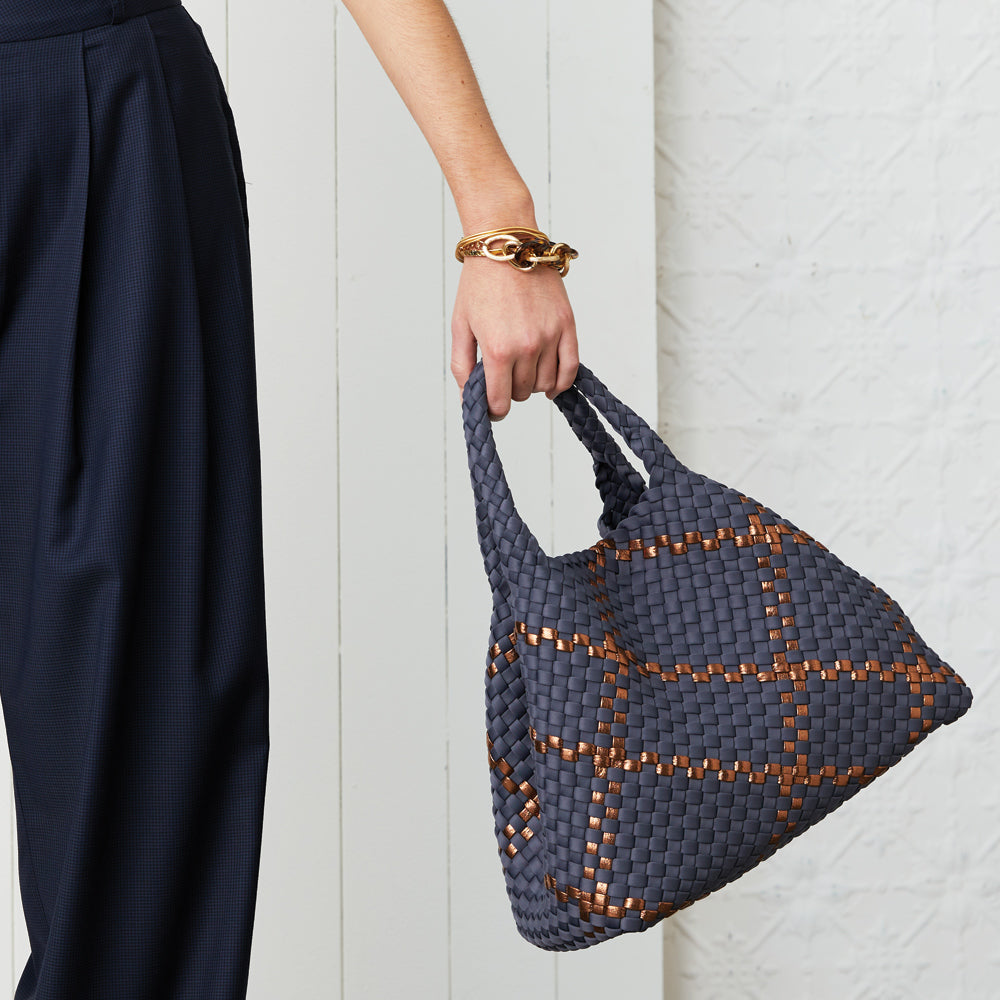 MON MILOU | AMSTERDAM CROSSBODY TOTE | GREY-BLUE & COPPER